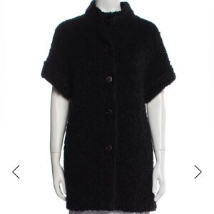 Short sleeve mohair Black Women's Coat